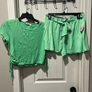 Jolie & Joy Green Ribbed Top and shorts swim cover up loungewear sz xl